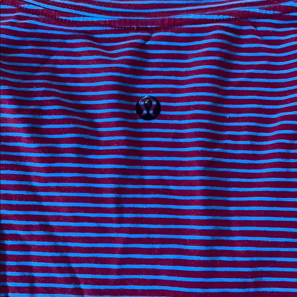 red and light blue striped lululemon shirt